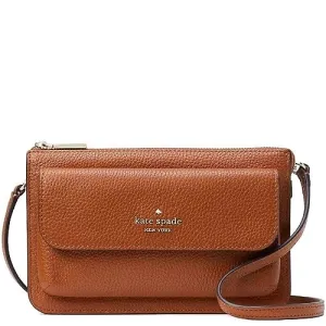KATE SPADE WOMEN LEILA HANDBAG SMALL FLAP CROSSBODY BAG K8284 BROWN WARM GINGER