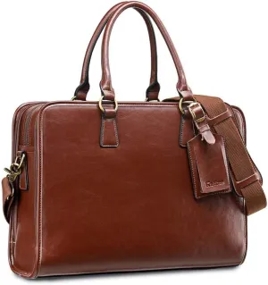 Kattee Genuine Leather Briefcase for Women, Large Capacity Laptop Bag with Luggage Tag