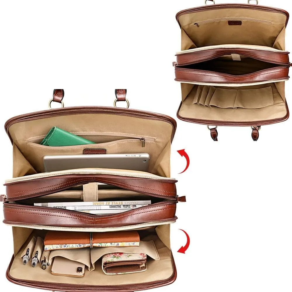 Kattee Genuine Leather Briefcase for Women, Large Capacity Laptop Bag with Luggage Tag