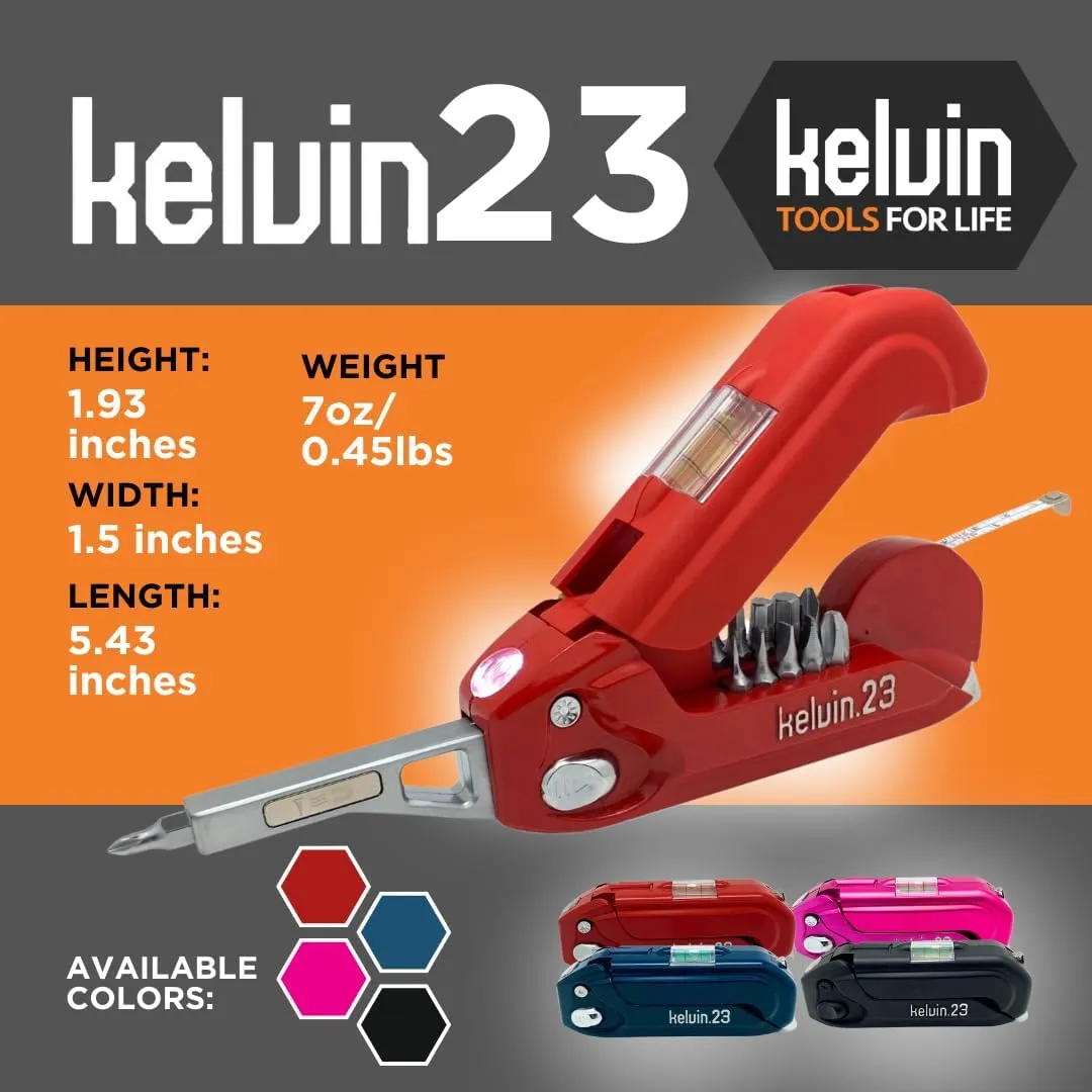 Kelvin Tools Urban Multi Tool Set - All in One with 16 Bit Set, Tape Measure, Liquid Level, Hammer, Flashlight, Pocket Screwdriver, Universal Precision Screwdriver - Navy