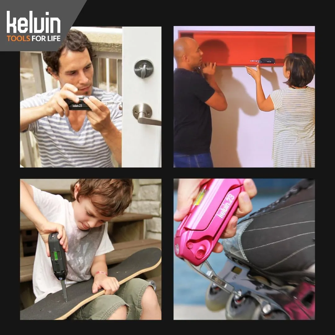 Kelvin Tools Urban Multi Tool Set - All in One with 16 Bit Set, Tape Measure, Liquid Level, Hammer, Flashlight, Pocket Screwdriver, Universal Precision Screwdriver - Navy