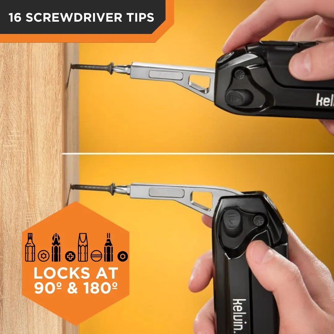 Kelvin Tools Urban Multi Tool Set - All in One with 16 Bit Set, Tape Measure, Liquid Level, Hammer, Flashlight, Pocket Screwdriver, Universal Precision Screwdriver - Navy