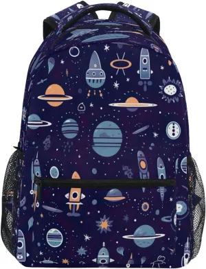 Kigai Cartoon Spacecraft Backpack for Men & Women Water Resistant Multiple Pockets Bookbag College Laptop Shoulder Bag Travel Casual Daypack
