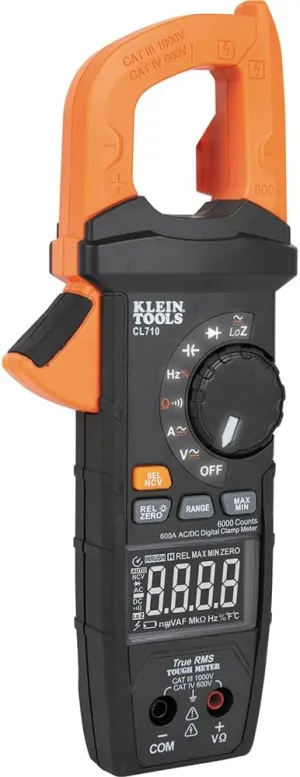 Klein Tools CL710 Pro Digital Clamp Meter with Illuminated Dial, 600A AC/DC Auto-Ranging, TRMS, NCVT, 6000 Count LCD, Measures Current, LOZ, Continuity, Frequency