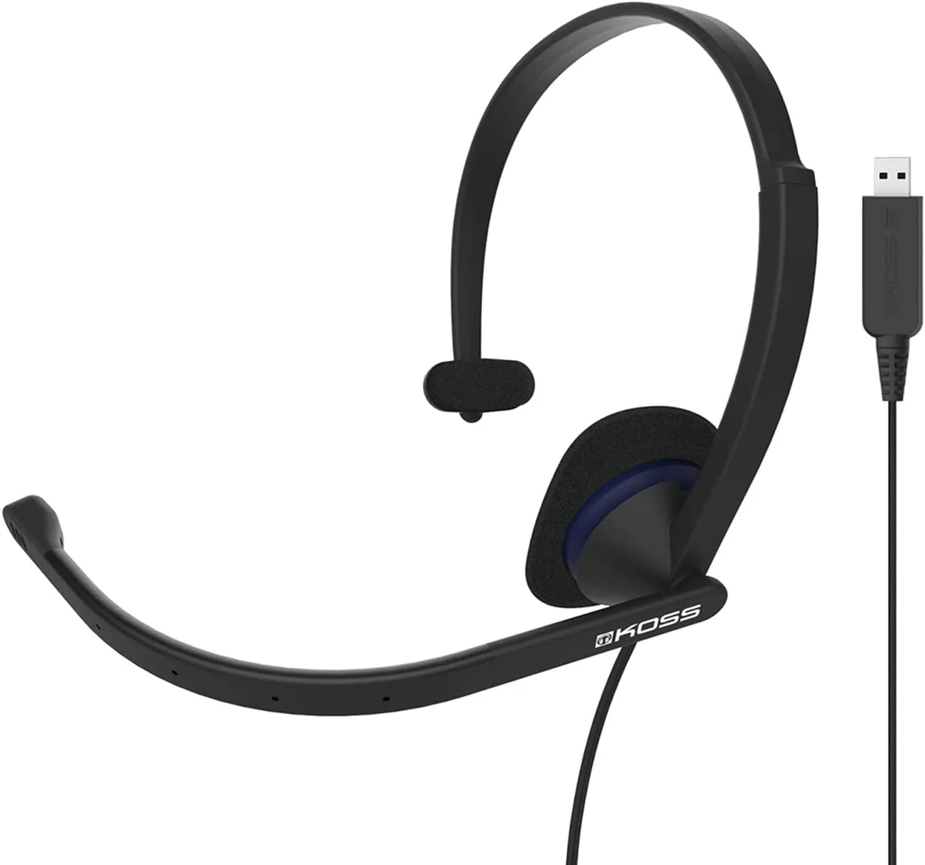 Koss CS195 USB Single-Sided On-Ear Communication Headset, Noise-Cancelling Electret Microphone, Flexible Microphone Arm, Wired with USB Plug, Black