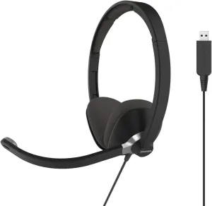 Koss CS300-USB Double-Sided On-Ear Communication Headset, Noise Cancelling Electret Microphone, Flexible Microphone Arm, Wired with USB Plug, Black