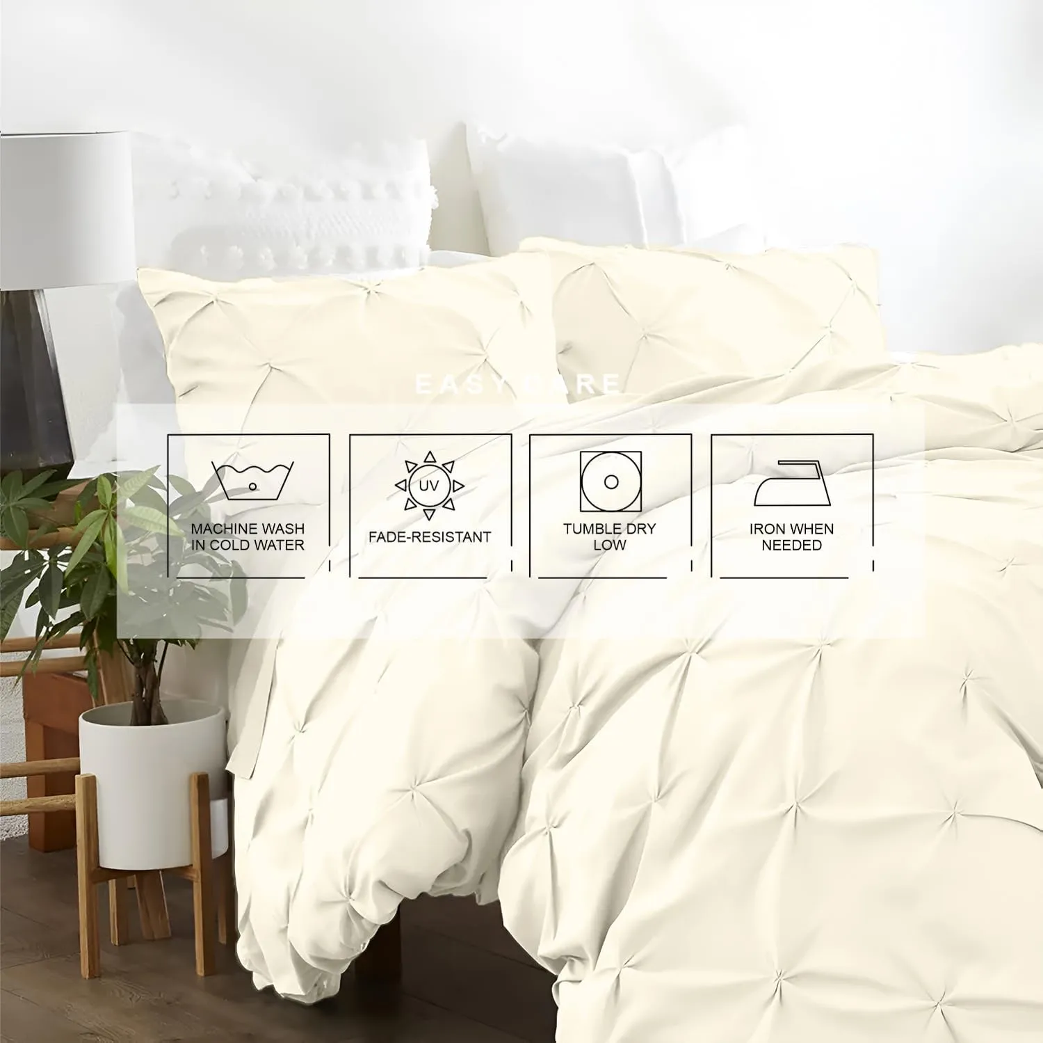 Kotton Culture 600 Thread Count Pinch 3 Piece Duvet Cover Set Egyptian Cotton Breathable All Season Comforter Cover with Zipper Closure & Corner Ties (Butter, Queen)