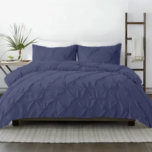 Kotton Culture 600 Thread Count Pinch Pleated 3 Piece Duvet Cover Set 100% Egyptian Cotton Breathable All Season Comforter Cover with Zipper Closure & Corner Ties (Mediterranean Blue,Queen)