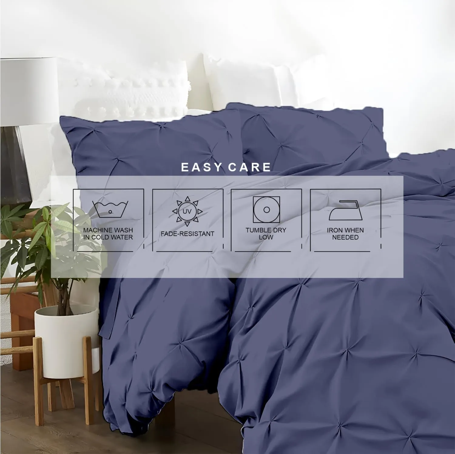 Kotton Culture 600 Thread Count Pinch Pleated 3 Piece Duvet Cover Set 100% Egyptian Cotton Breathable All Season Comforter Cover with Zipper Closure & Corner Ties (Mediterranean Blue,Queen)