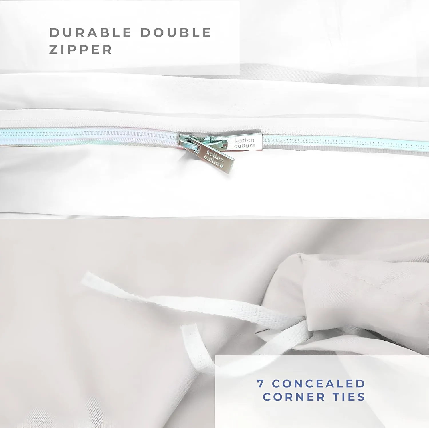 Kotton Culture 600 Thread Count Pinch Pleated 3 Piece Duvet Cover Set 100% Egyptian Cotton Breathable All Season Comforter Cover with Zipper Closure & Corner Ties (Sky Blue, Queen)