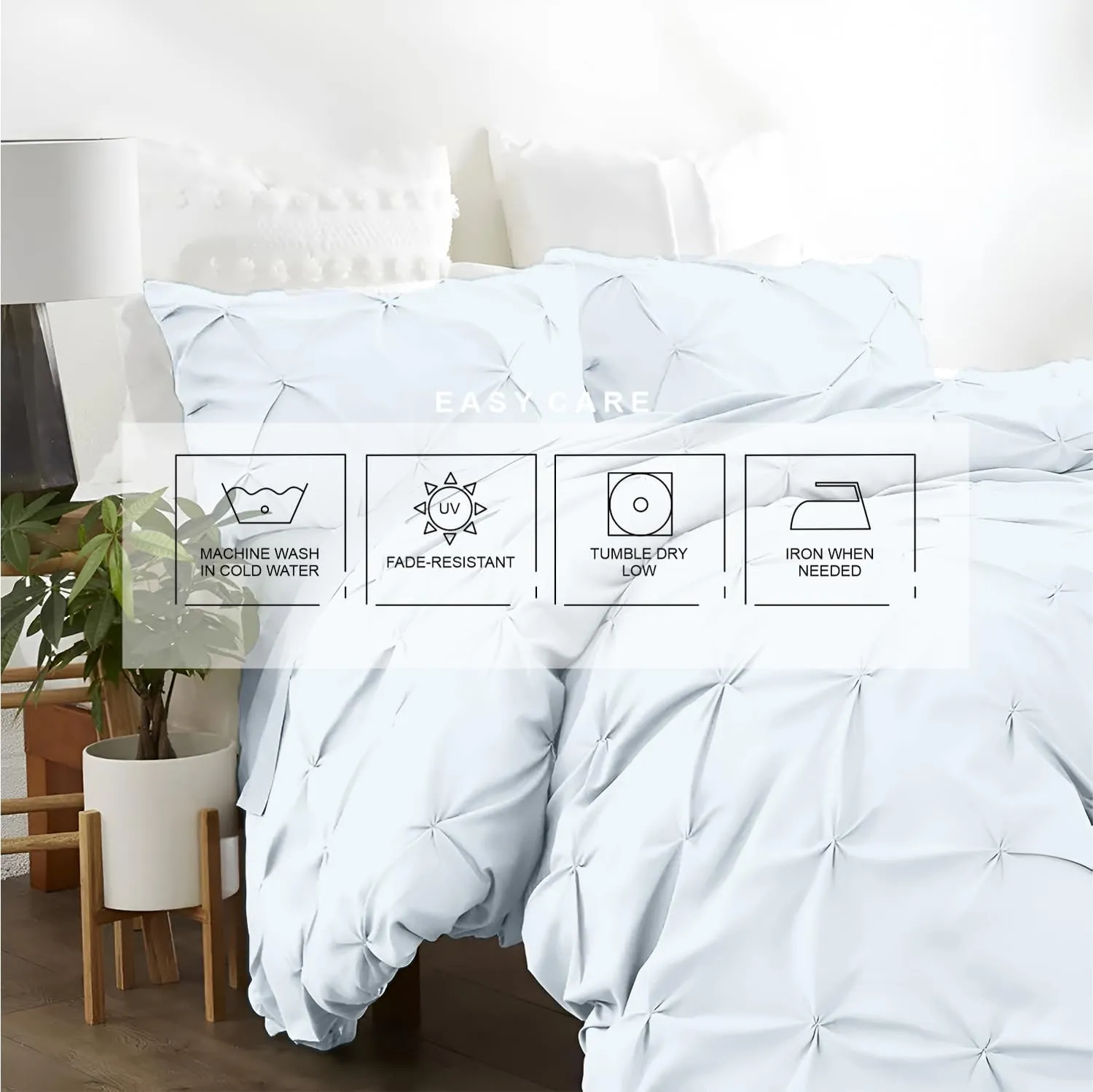 Kotton Culture 600 Thread Count Pinch Pleated 3 Piece Duvet Cover Set 100% Egyptian Cotton Breathable All Season Comforter Cover with Zipper Closure & Corner Ties (Sky Blue, Queen)