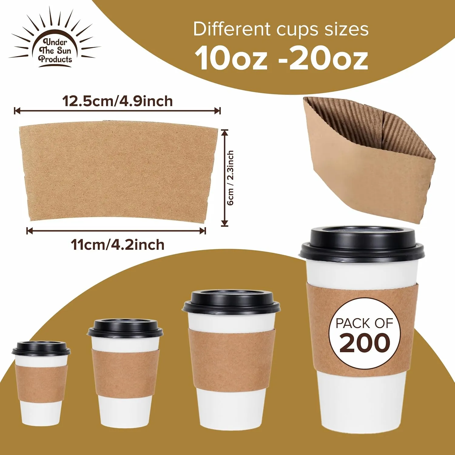 Kraft Coffee Sleeves for 10-20oz Cups (200)
