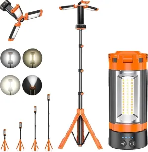 Lampara Recargable Con Tripode, Portable Rechargeable 10000mAh Cordless Camping Light with Stand, Camping Light with Detachable Tripod, Dimmable Magnetic Emergency Flashlight for Outdoor Fishing