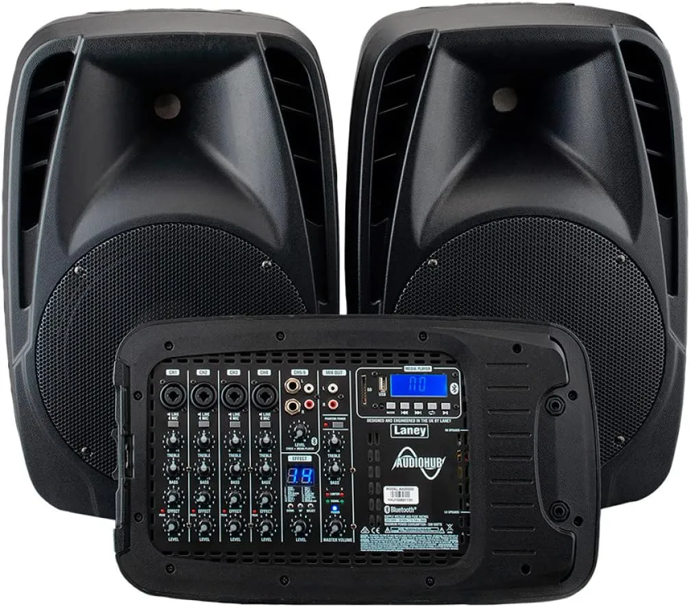 Laney Audiohub Venue AH2500D Portable PA System 2x500W 6 Channels Bluetooth and FX Mics Included, Black