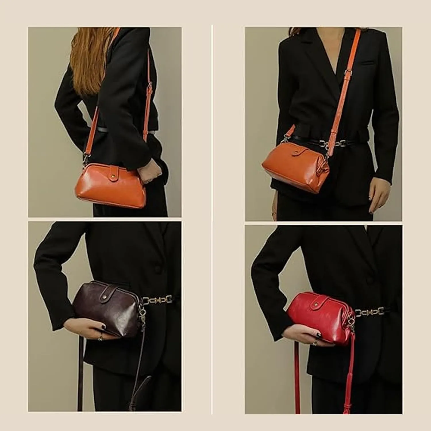 Langrents Retro Handbag, Langrents Handmade Bag, Retro Handmade Bag, Langrents Waterproof Shoulder Bag for Women (Black)