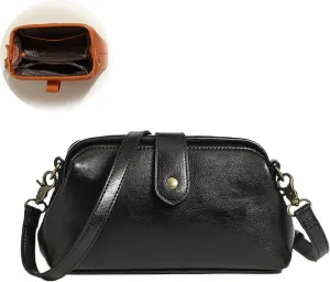 Langrents Retro Handbag, Langrents Handmade Bag, Retro Handmade Bag, Langrents Waterproof Shoulder Bag for Women (Black)