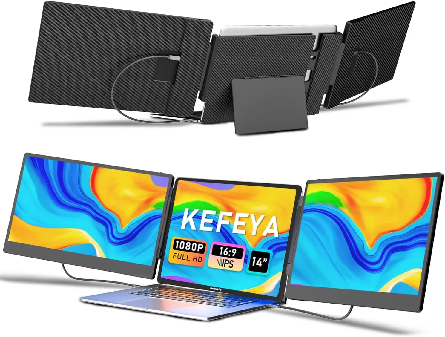 Laptop Screen Extender, 14" FHD 1080P Triple Portable Monitor for Laptop 13-17", Laptop Monitor Extender for Windows/Mac/Chrome/PS5,Plug n Play