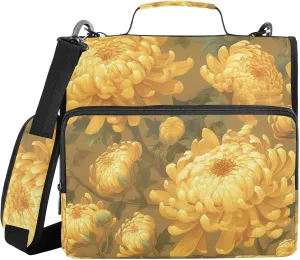 Large Golden Florals 3 Rings 1.5 inch Binder Zipper with Shoulder Strap Easy to Carry Portfolios Portfolio Organizer for Middle School