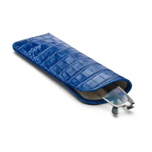Large Leather Glasses Case - Cobalt Croc-Effect