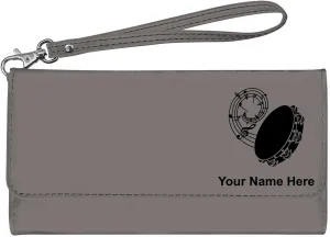 LaserGram Faux Leather Womens Wallet with Strap, Tambourine, Personalized Engraving Included (Gray)