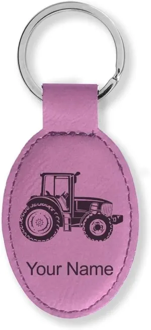 LaserGram Oval Keychain, Farm Tractor, Personalized Engraving Included
