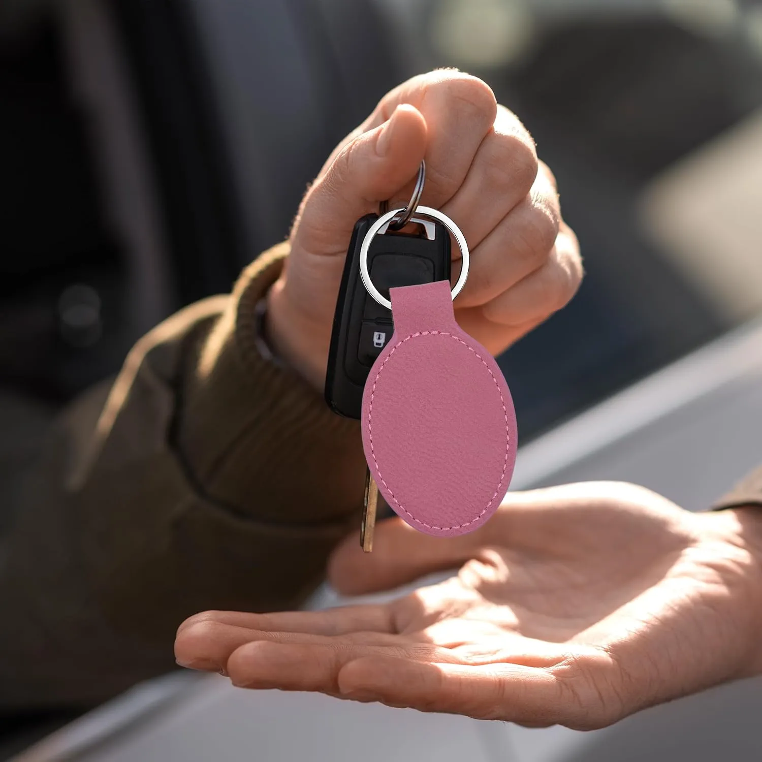 LaserGram Oval Keychain, Farm Tractor, Personalized Engraving Included