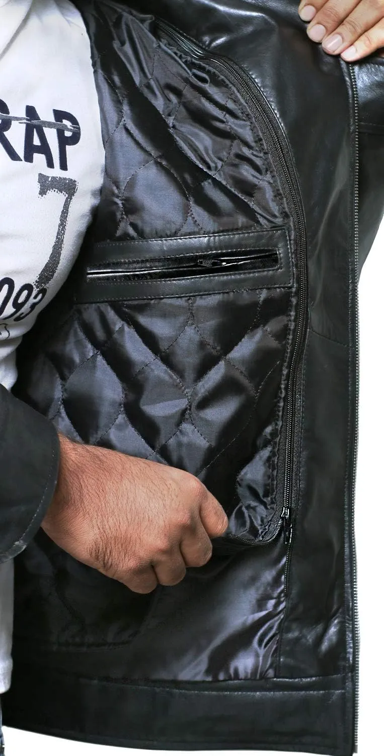 Laverapelle Men's Genuine Lambskin Leather Jacket (Black, Biker Jacket) - 1501535