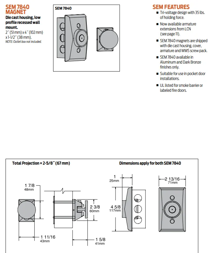 LCN SEM 7840 Magnetic Door Holder