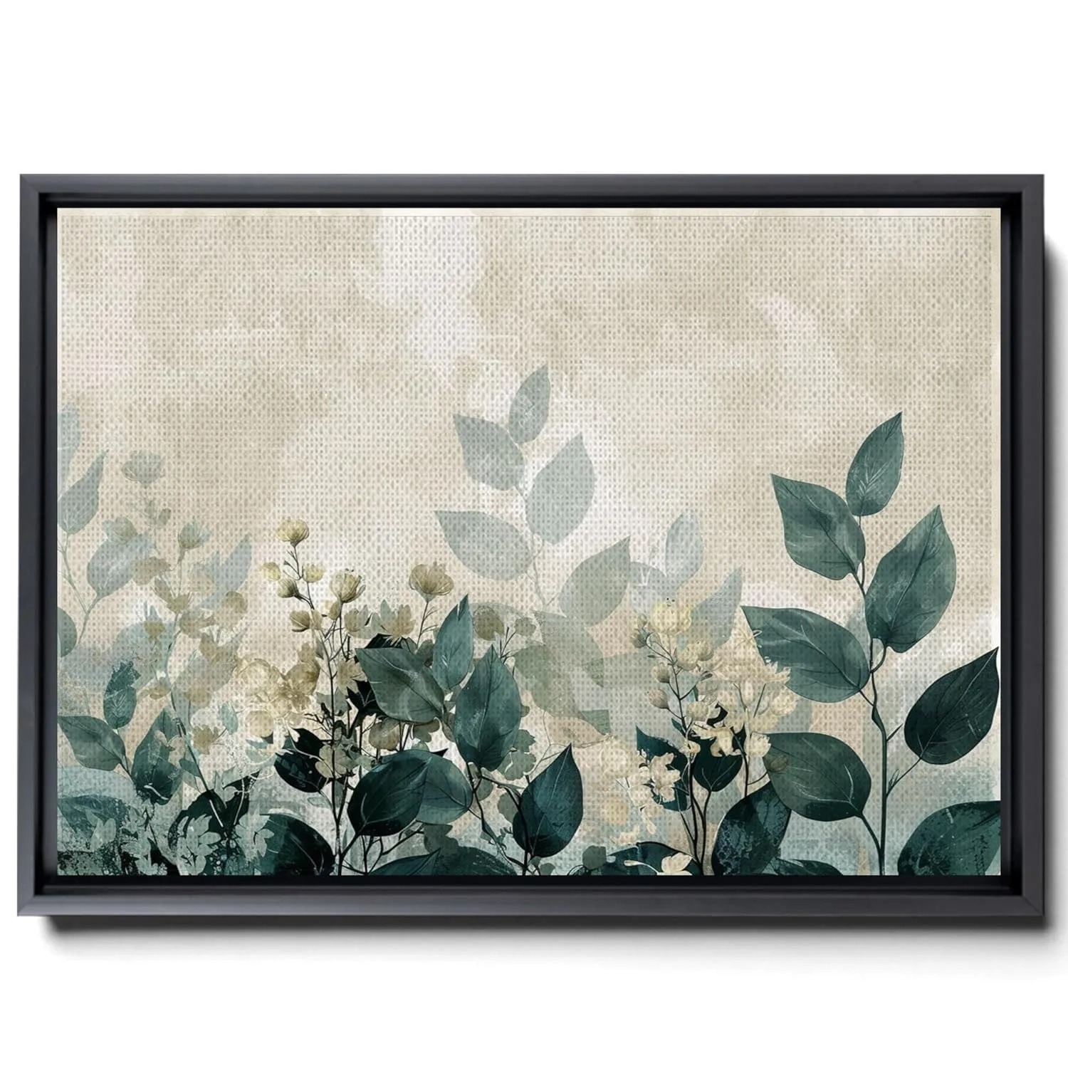 Leaf And Flower Illustration, In Light White And Light Indigo Style, Graflex Speed Graphics, Light Blue And Light Beige, Scientific Illustration, Canvas