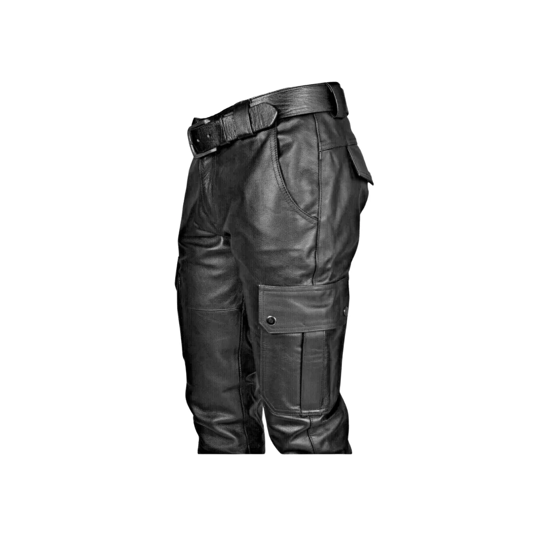 Leather Biker Pants - Cargo Pockets Trousers