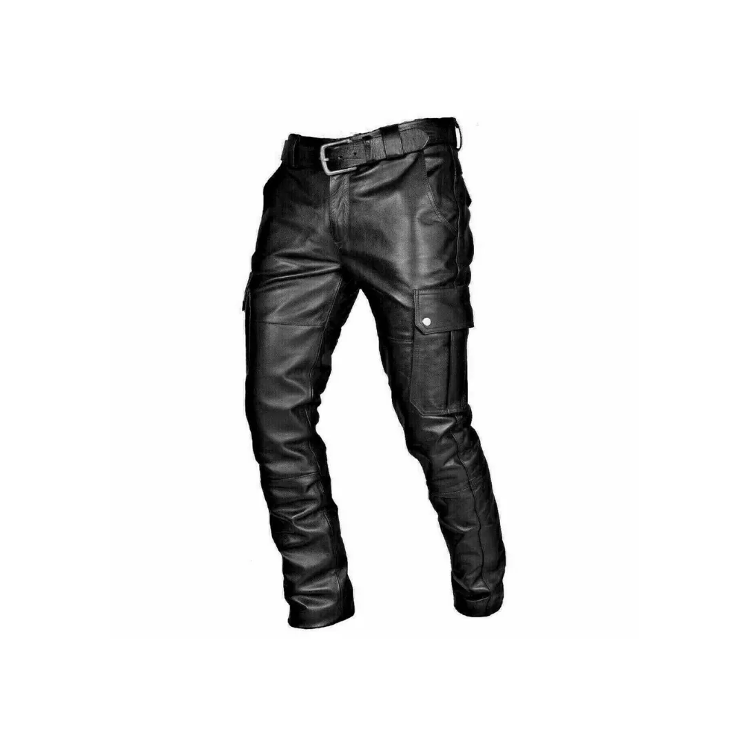 Leather Biker Pants - Cargo Pockets Trousers