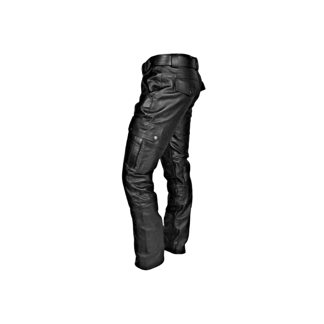 Leather Biker Pants - Cargo Pockets Trousers