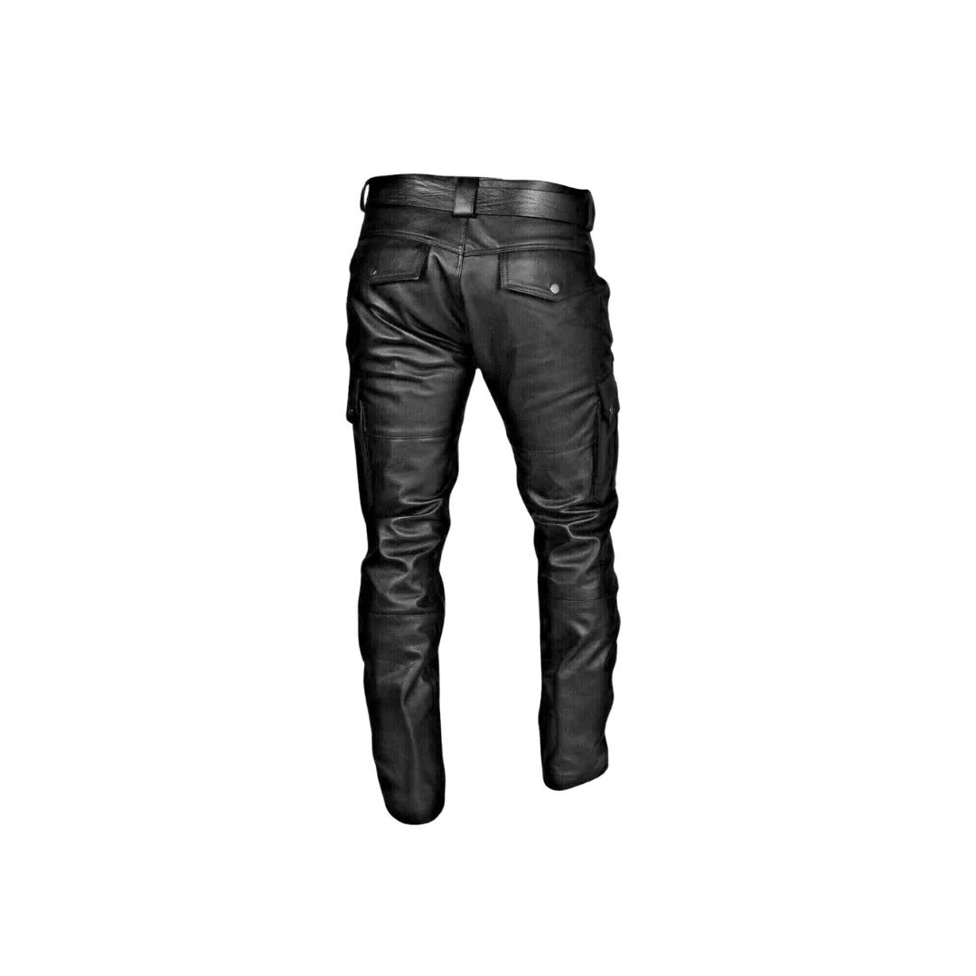 Leather Biker Pants - Cargo Pockets Trousers