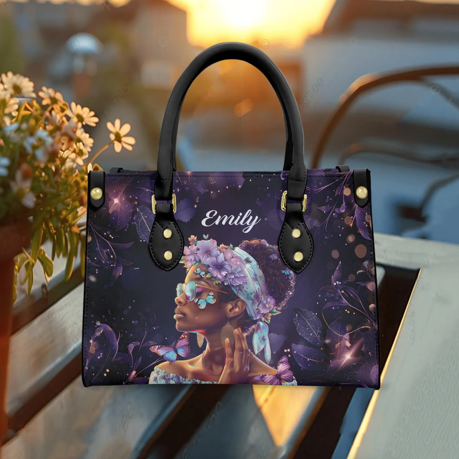 Leather Handbag for Black Women, Custom Name Tote Bag, Mother's Day, Birthday & Christmas Gifts