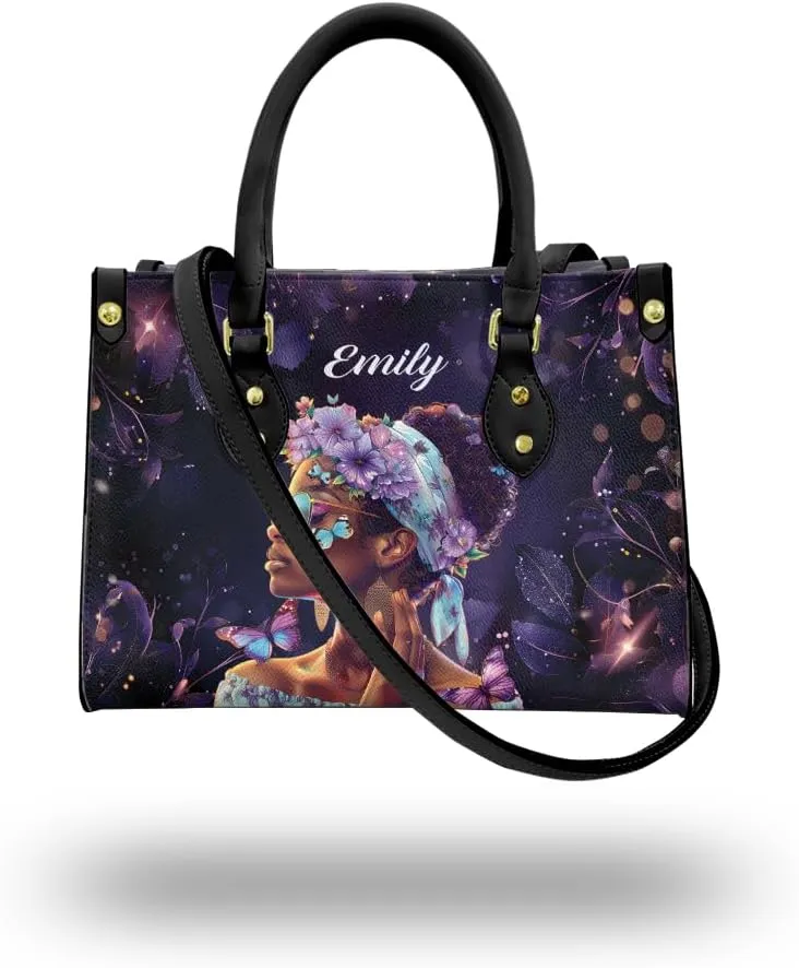 Leather Handbag for Black Women, Custom Name Tote Bag, Mother's Day, Birthday & Christmas Gifts