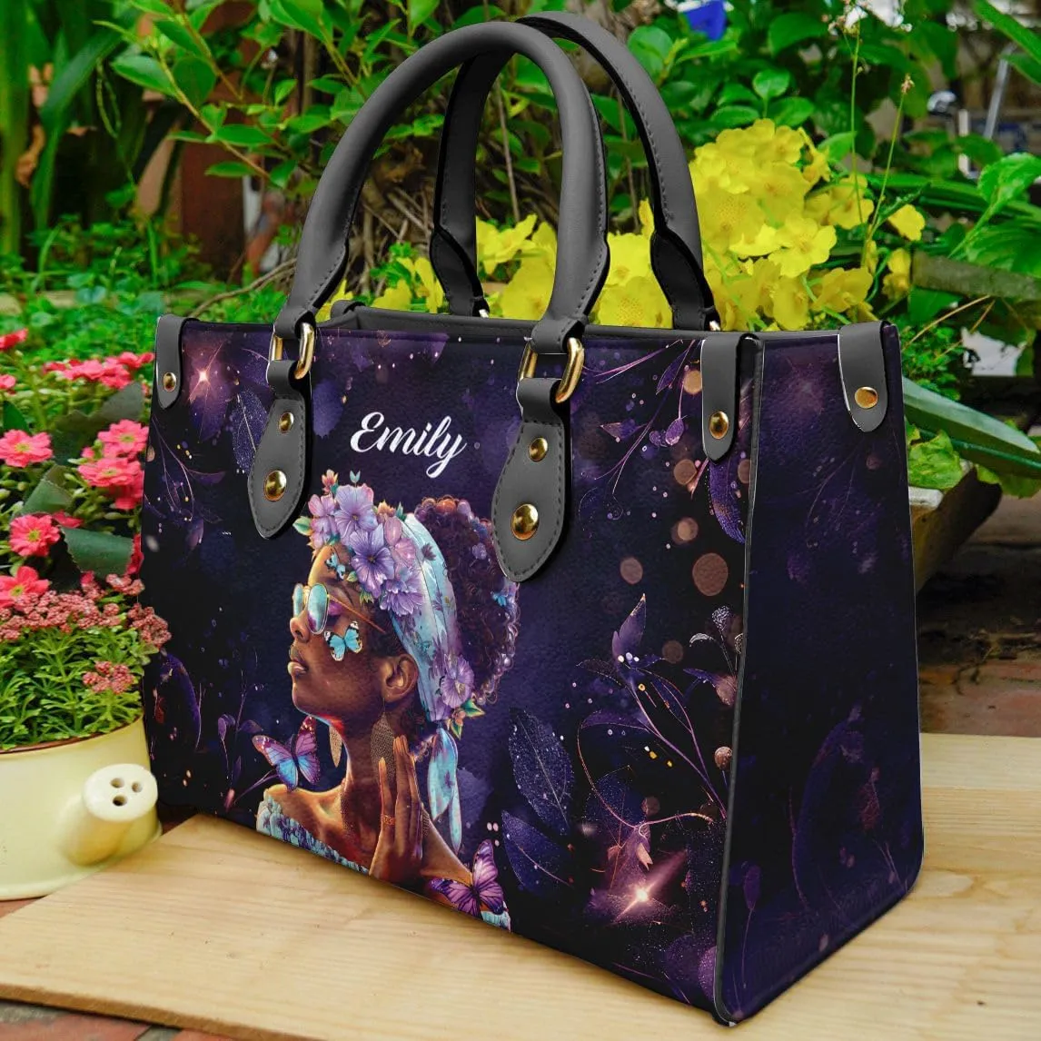 Leather Handbag for Black Women, Custom Name Tote Bag, Mother's Day, Birthday & Christmas Gifts