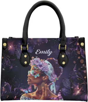 Leather Handbag for Black Women, Custom Name Tote Bag, Mother's Day, Birthday & Christmas Gifts