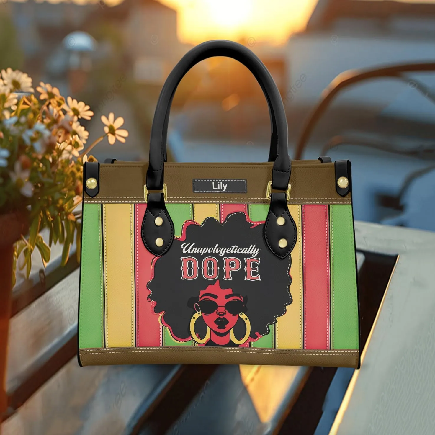 Leather Handbag for Black Women, Custom Name Tote Bag, Mother's Day, Birthday & Christmas Gifts