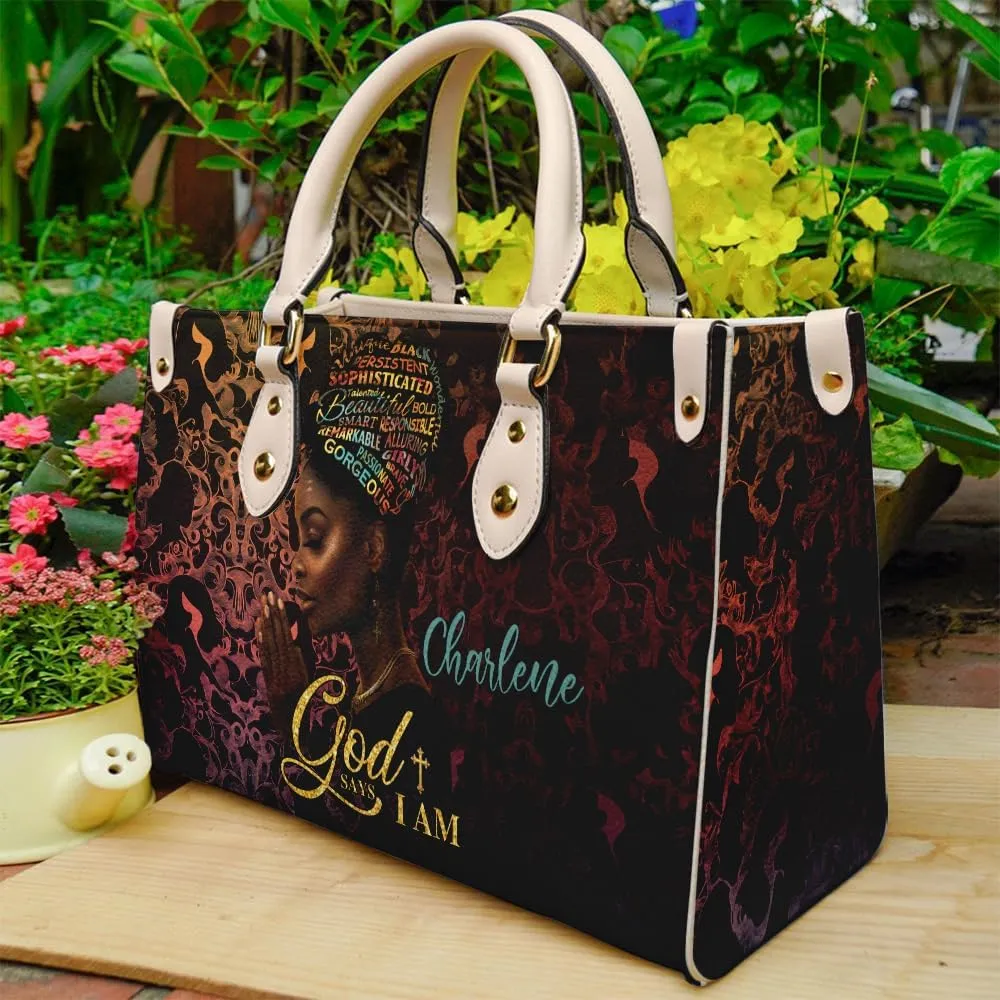 Leather Handbag for Black Women, Custom Name Tote Bag, Mother's Day, Birthday & Christmas Gifts