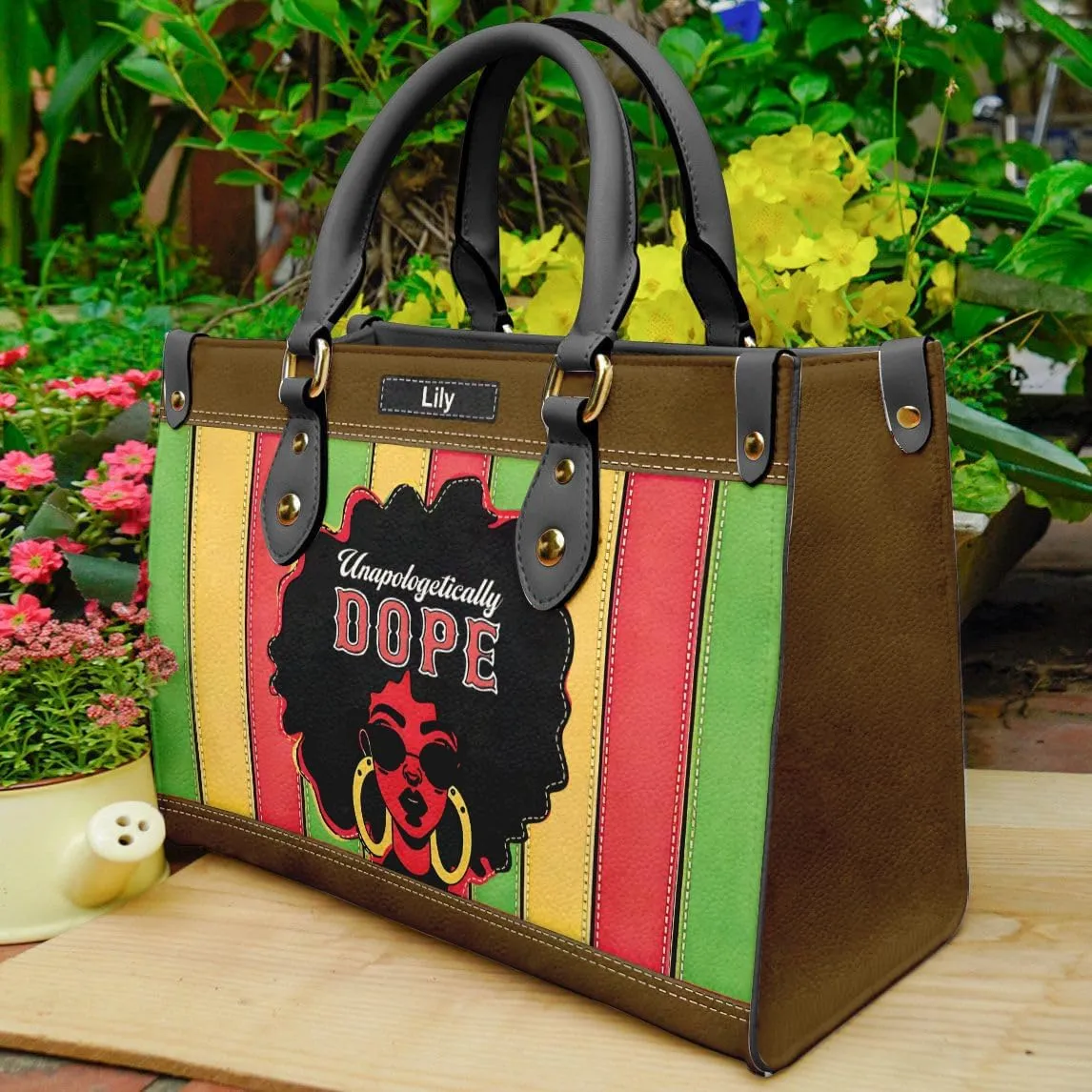Leather Handbag for Black Women, Custom Name Tote Bag, Mother's Day, Birthday & Christmas Gifts