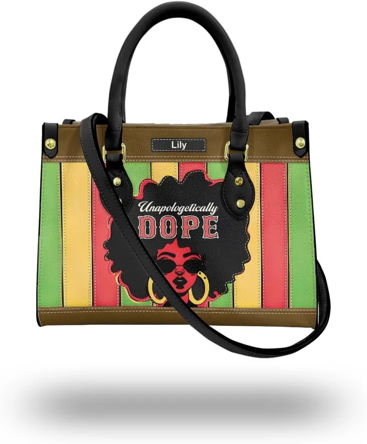 Leather Handbag for Black Women, Custom Name Tote Bag, Mother's Day, Birthday & Christmas Gifts