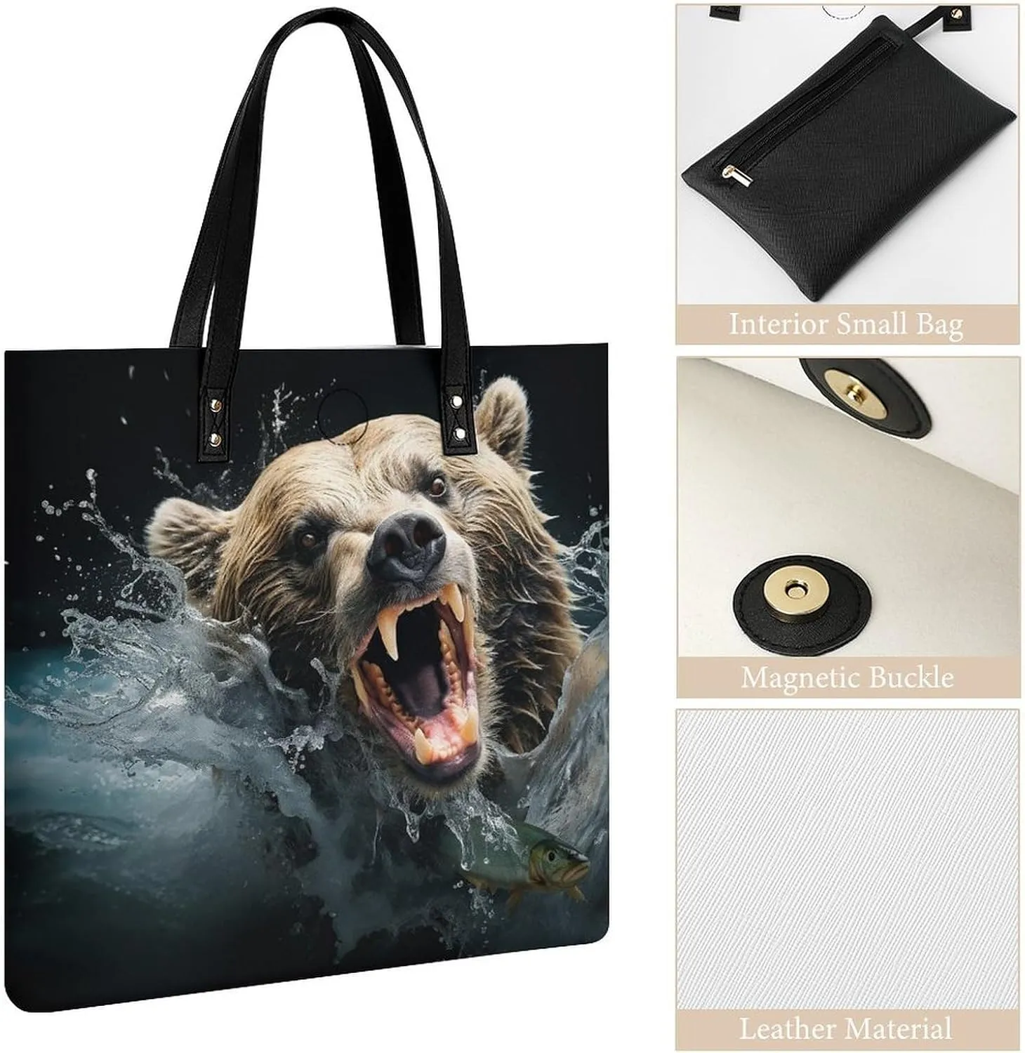 Leather Handbag for Women Tote Bag with Magnetic Buckle A Full Pizza Crossbody Bag Shoulder Bags