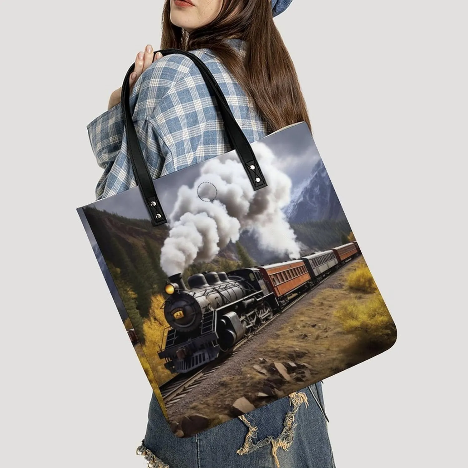 Leather Handbag for Women Tote Bag with Magnetic Buckle A Full Pizza Crossbody Bag Shoulder Bags