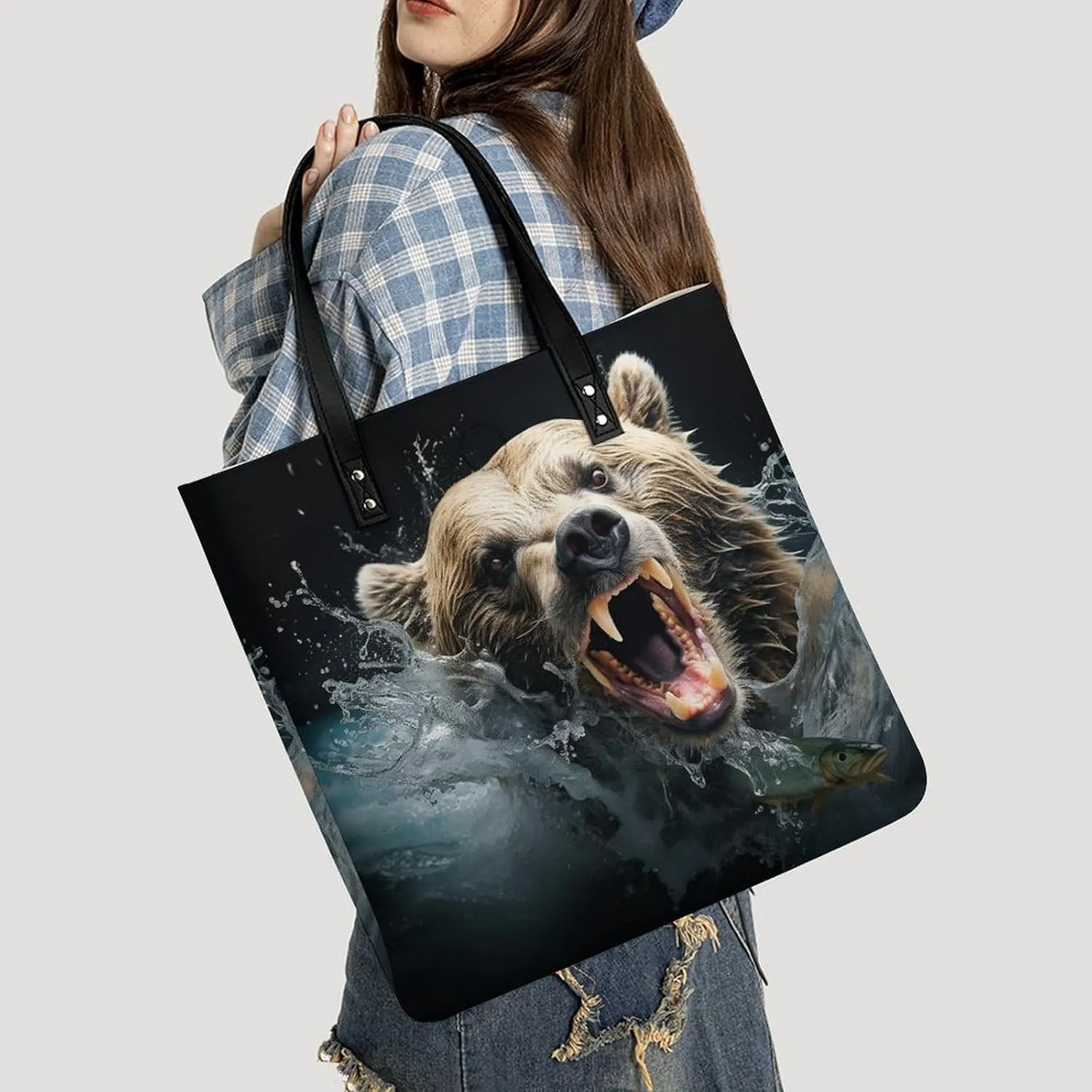 Leather Handbag for Women Tote Bag with Magnetic Buckle A Full Pizza Crossbody Bag Shoulder Bags
