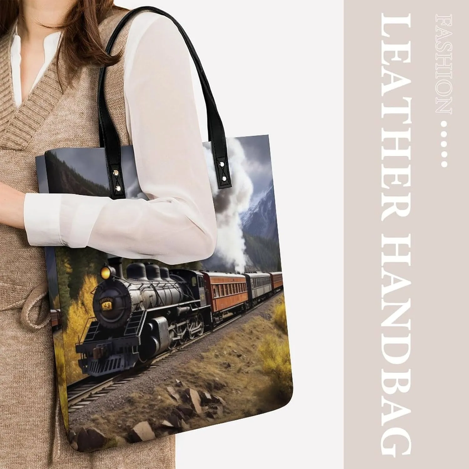 Leather Handbag for Women Tote Bag with Magnetic Buckle A Full Pizza Crossbody Bag Shoulder Bags