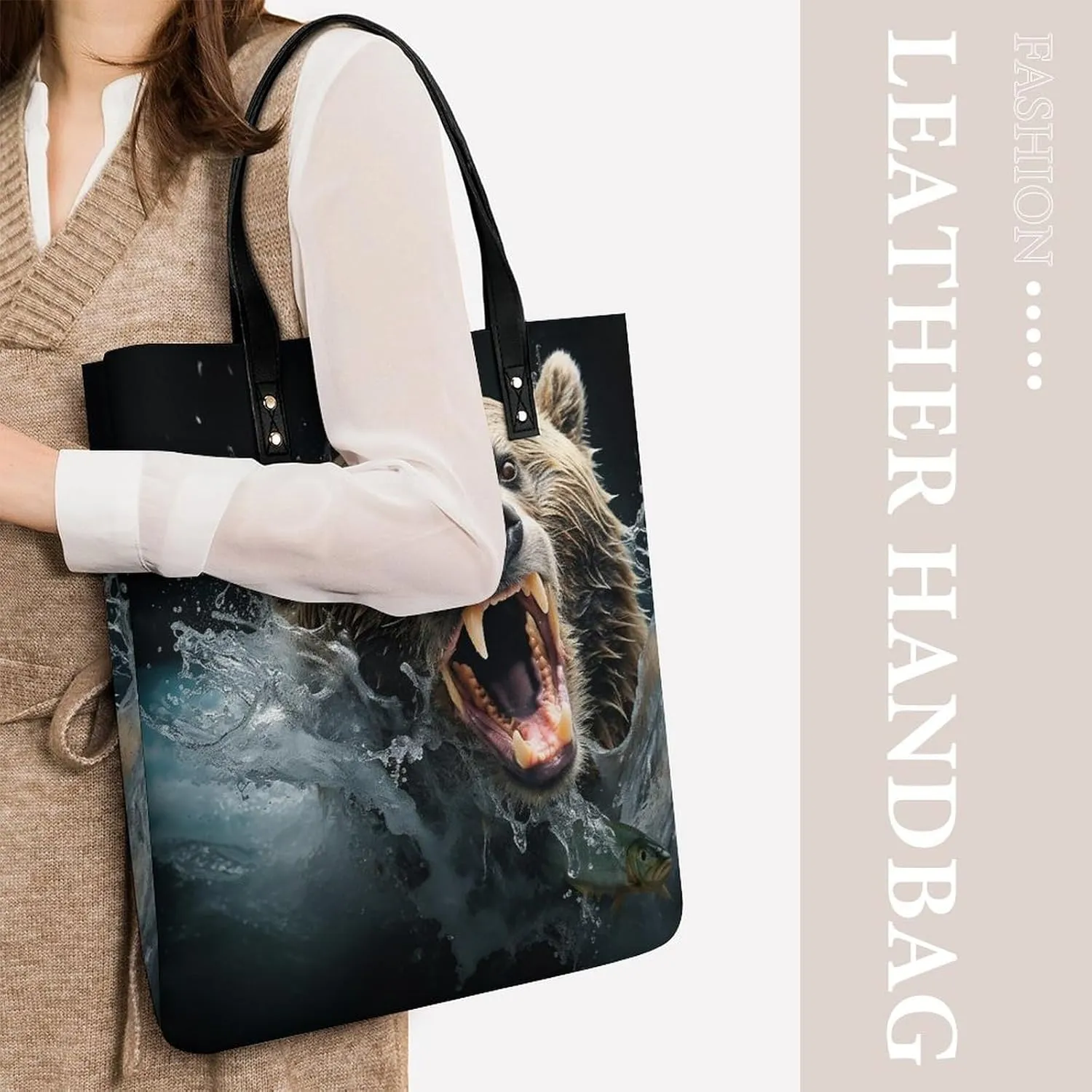 Leather Handbag for Women Tote Bag with Magnetic Buckle A Full Pizza Crossbody Bag Shoulder Bags