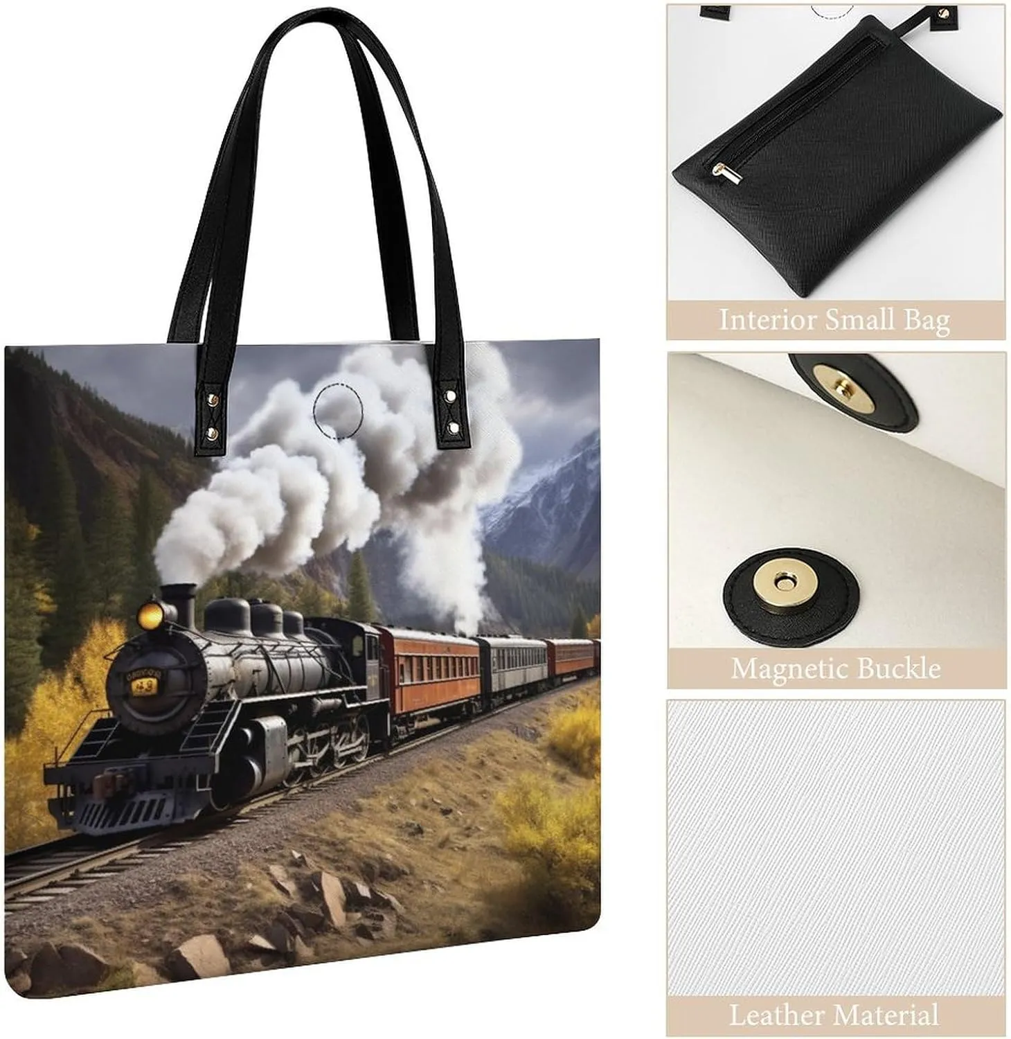 Leather Handbag for Women Tote Bag with Magnetic Buckle A Full Pizza Crossbody Bag Shoulder Bags