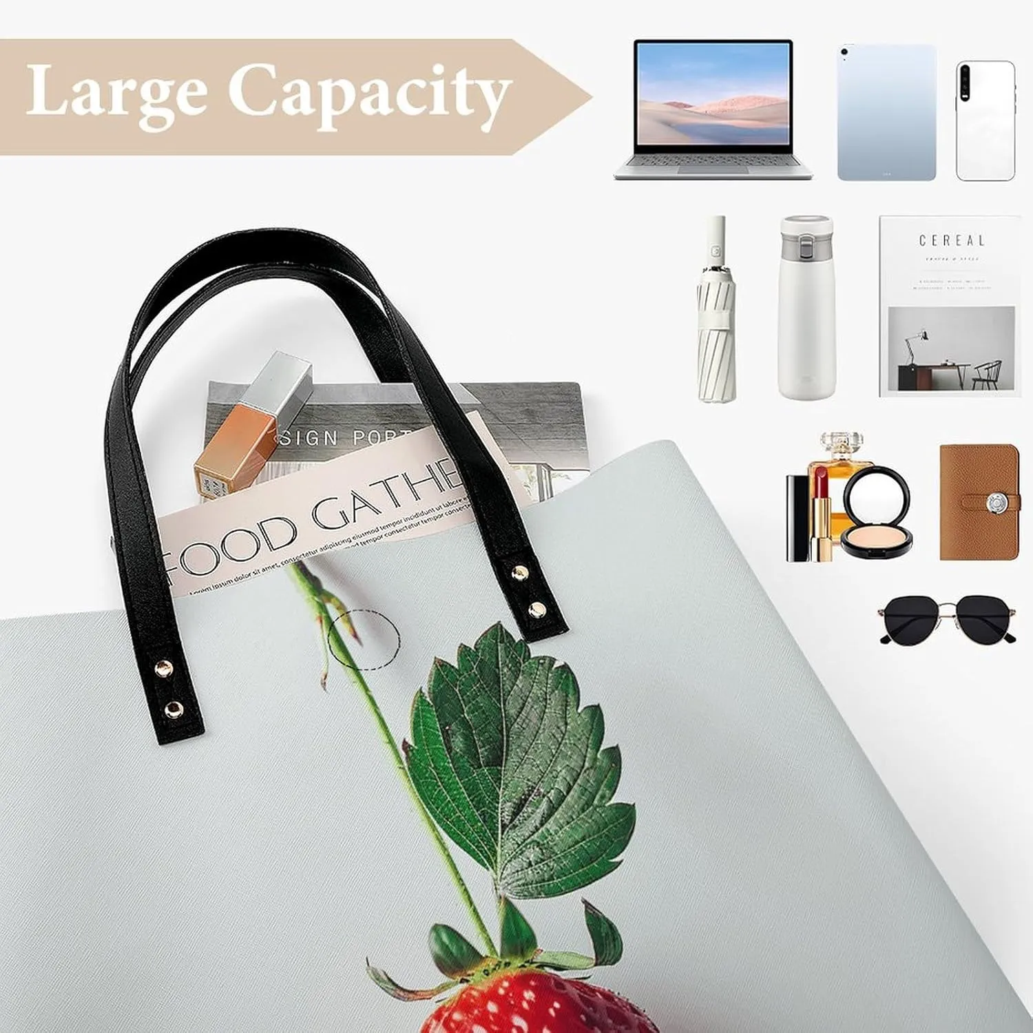 Leather Handbag for Women Tote Bag with Magnetic Buckle A Strawberry Hanging Crossbody Bag Shoulder Bag