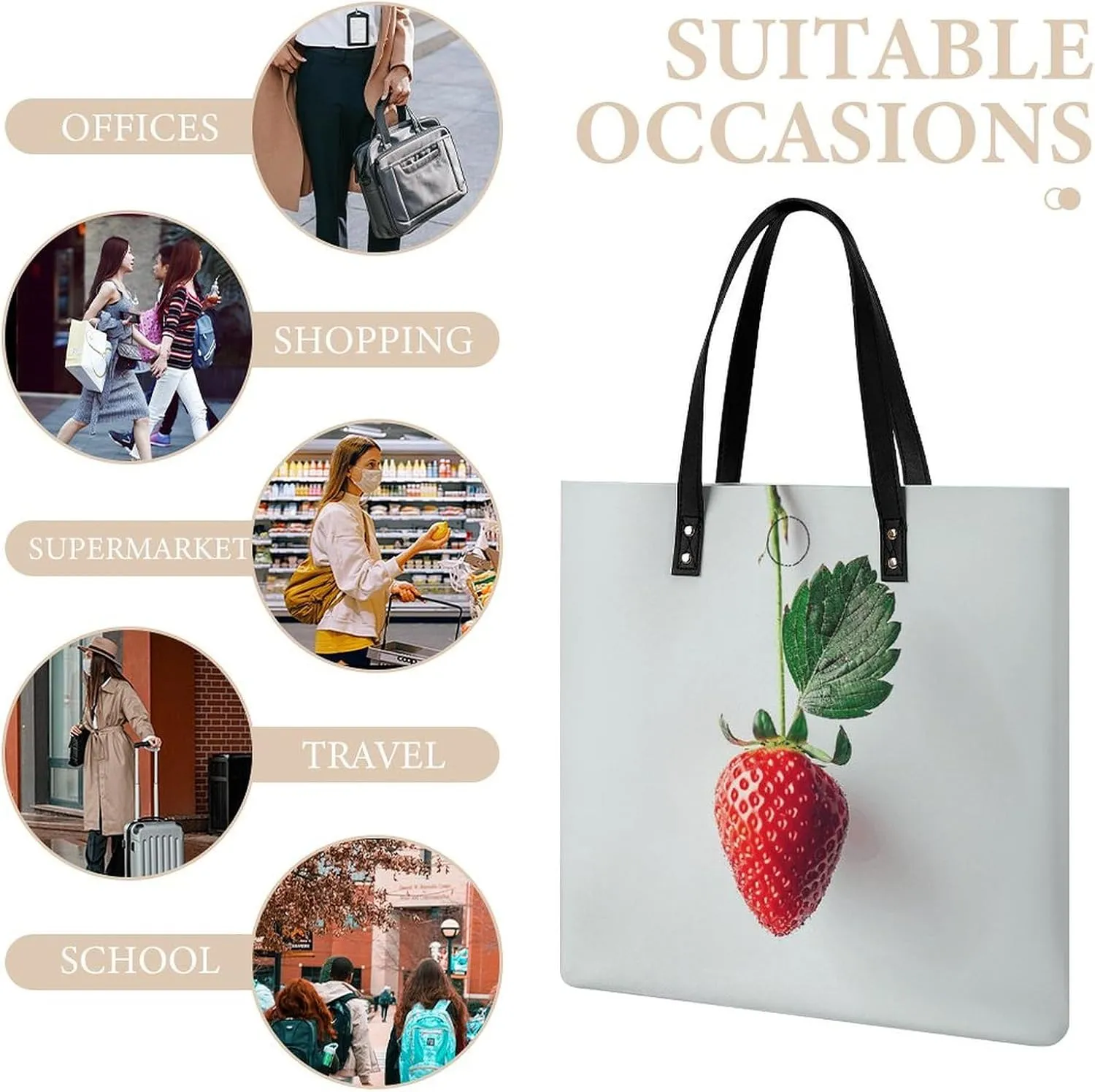 Leather Handbag for Women Tote Bag with Magnetic Buckle A Strawberry Hanging Crossbody Bag Shoulder Bag