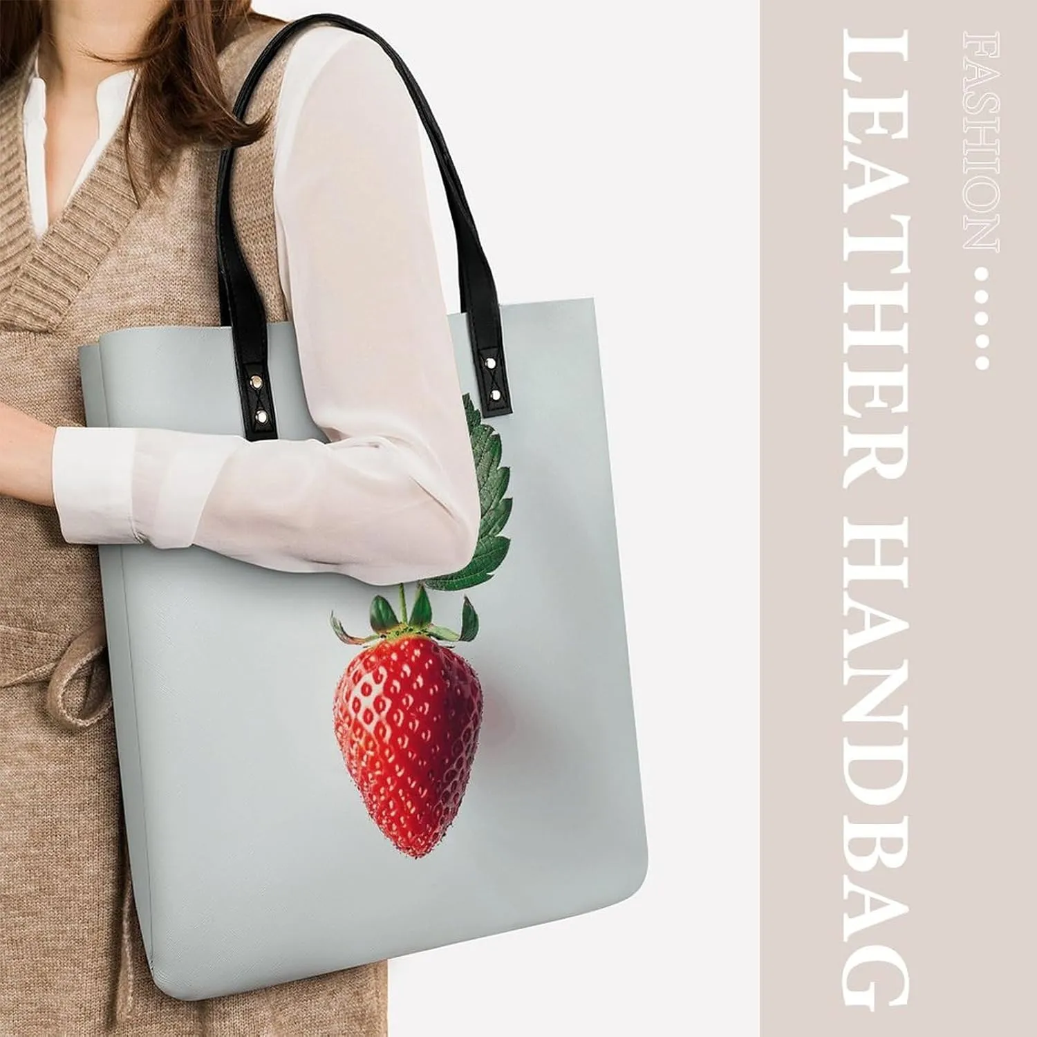 Leather Handbag for Women Tote Bag with Magnetic Buckle A Strawberry Hanging Crossbody Bag Shoulder Bag
